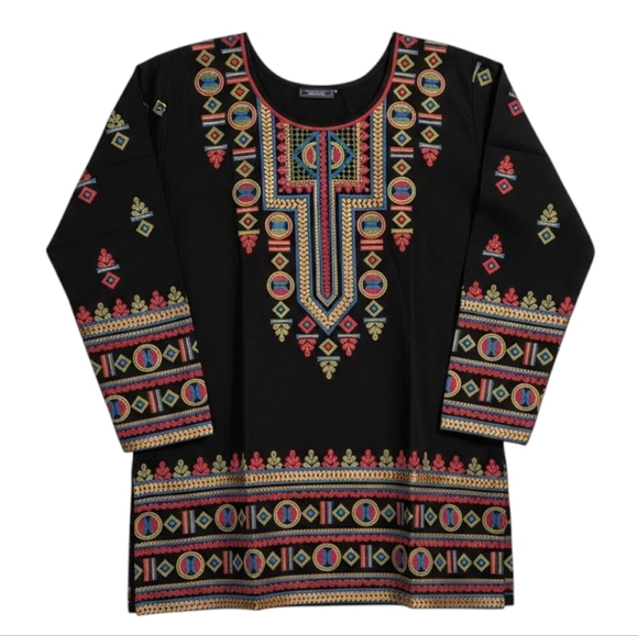 maple clothing Tops - Maple Clothing Black Multicolor Indian Tunic Top